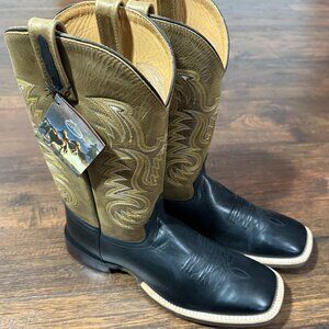 Old West Men’s Western Cowboy Boots 10.5D Black & Tan NIB